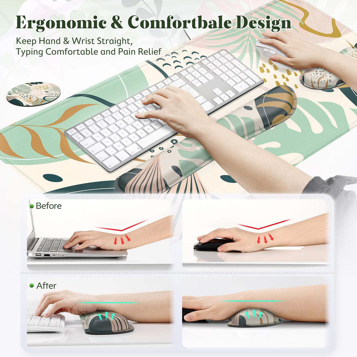 Gimars 4 in 1 Mouse Pad and Keyboard Wrist Rest Set, Large Mouse Pad with Memory Foam Wrist Support