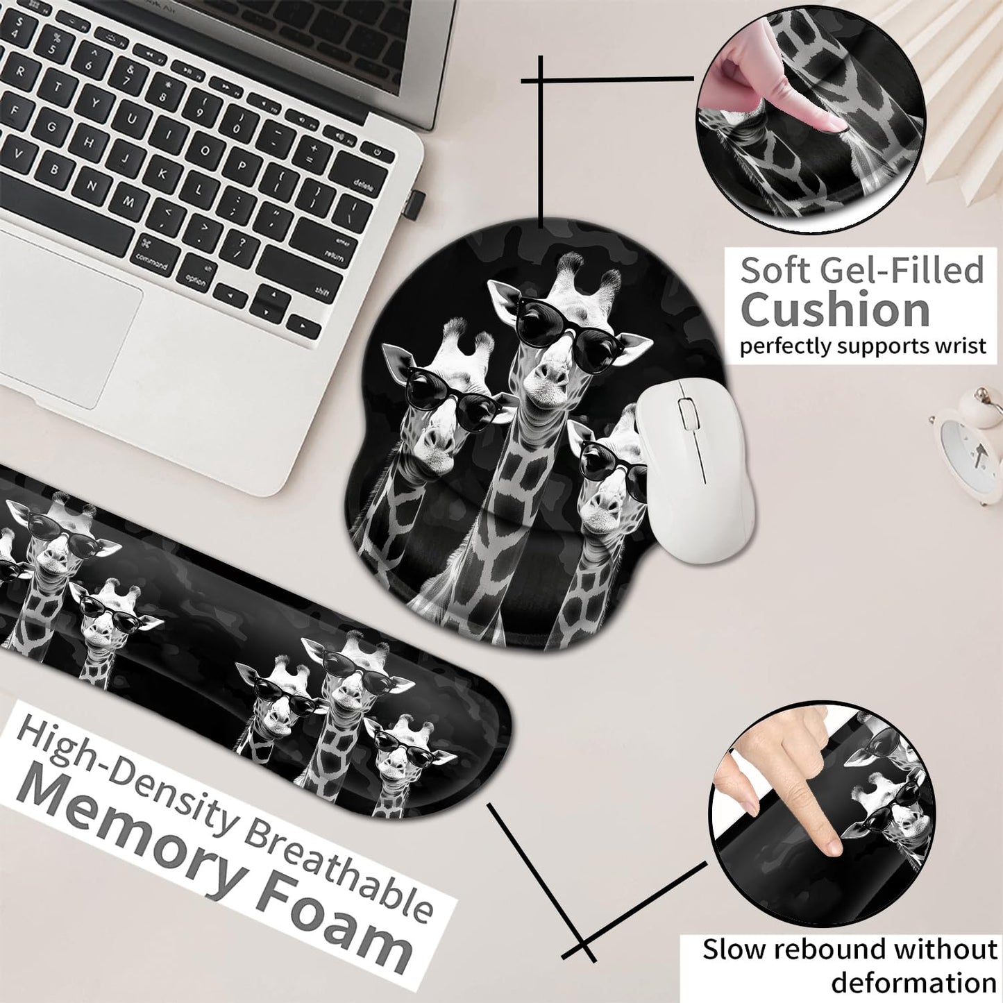 Computer Mouse Desk Pad, Mouse Pad Wrist Protector Printed with Cool Giraffes, Ergonomically