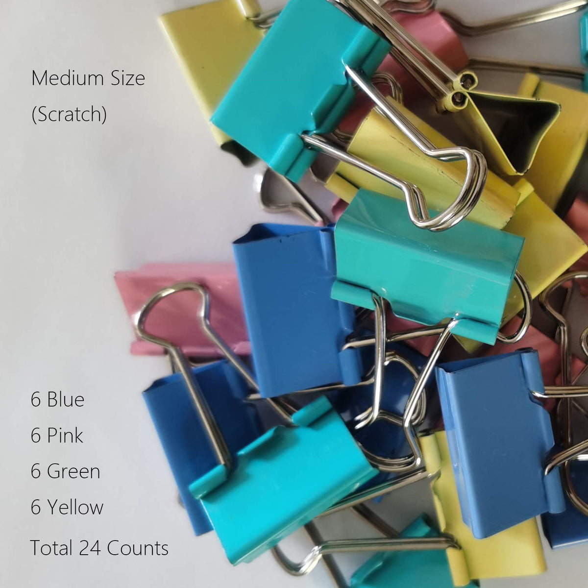 Medium Binder Clips Mix Color 1-1/4" / 1.25 inches / 32 mm a Little bit Scratch Paper Clips (24