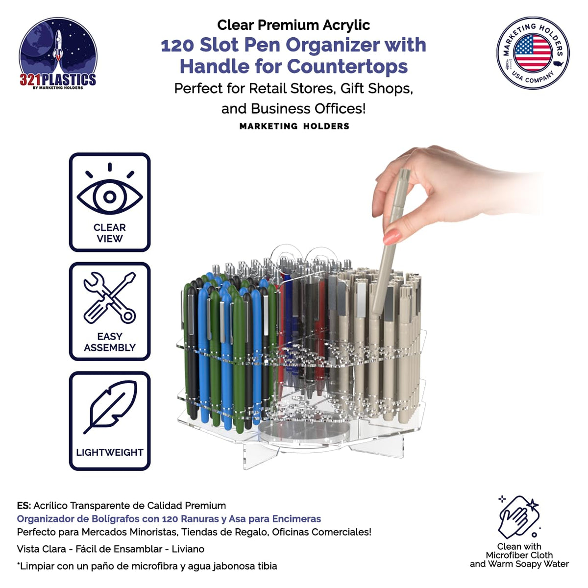 Marketing Holders 120 Slot Pen Holder Clear Acrylic Organizer Tabletop Display Color Pencils Makeup