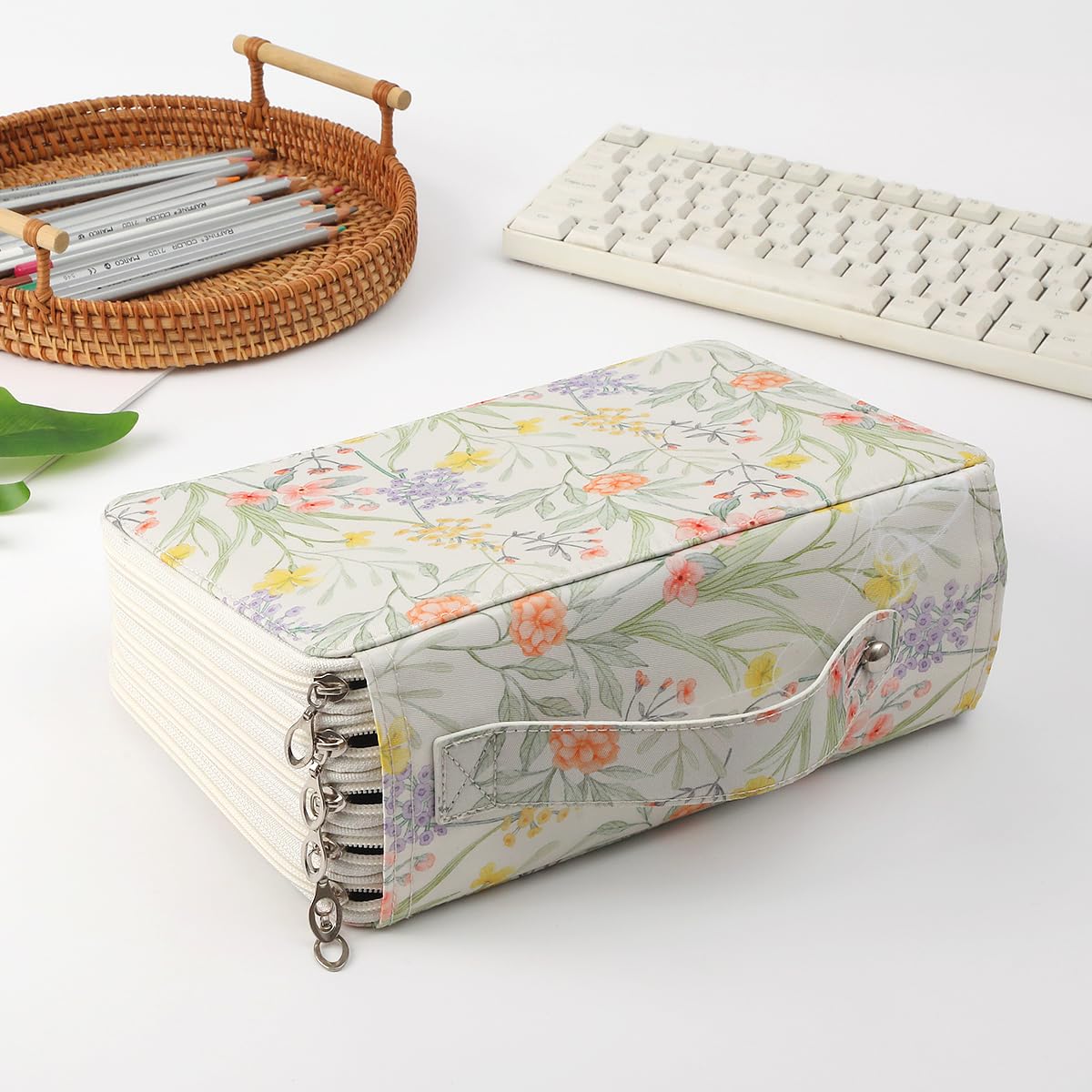 Lbxgap 250 Slots Canvas Pencil Case 5-Layer Zipped Holder w/Handle
