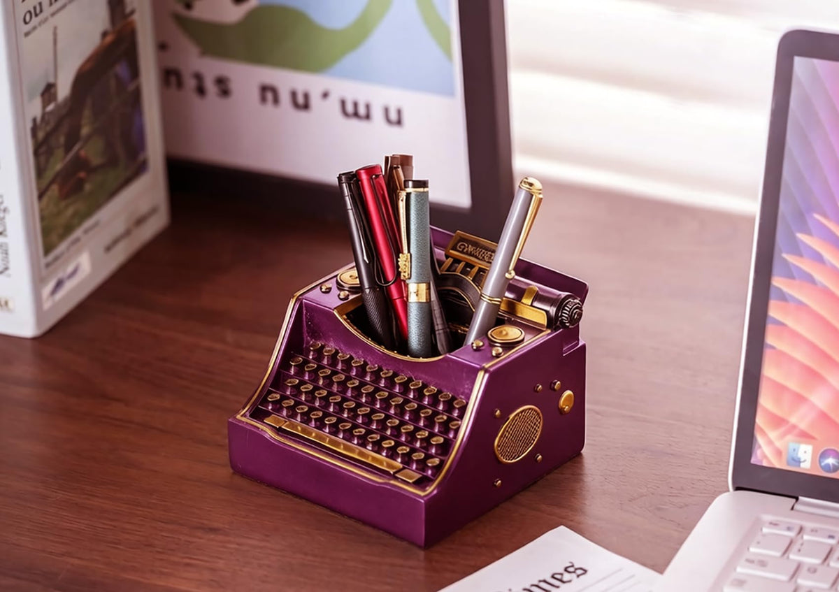 Amoysanli Retro Typewriter Pen Holder Desk Organizers for Writer's Purple