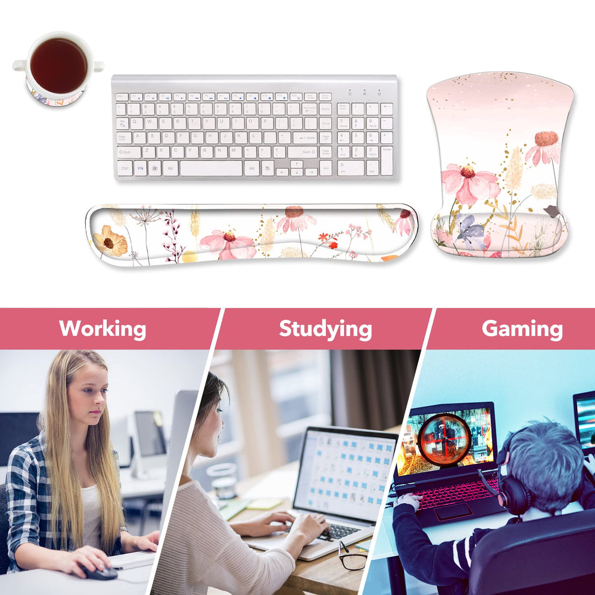 AIMSA Keyboard Wrist Rest and Mouse Pad with Wrist Support Set, Memory Foam Ergonomic Non-Slip