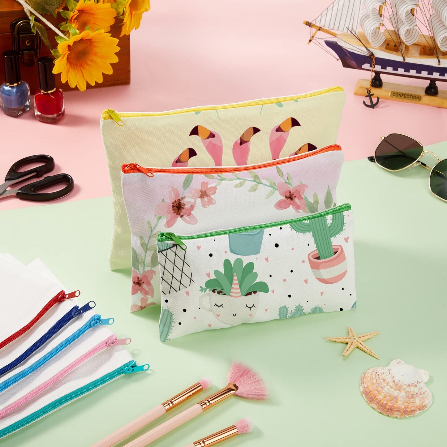 Frienda 50 Pcs Sublimation Blank Canvas Makeup Bags Bulk DIY Heat Transfer Canvas Pen Case Pencil