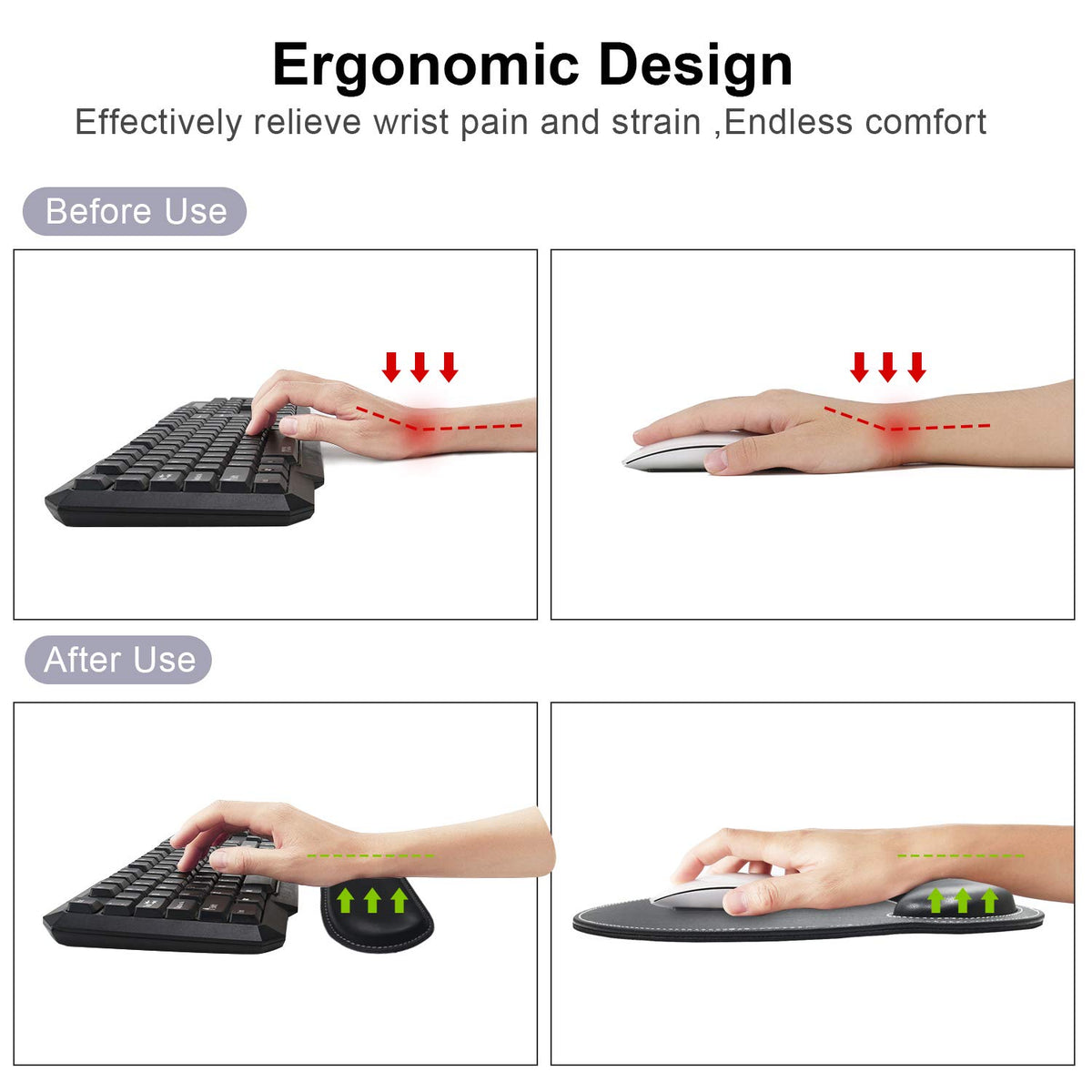 Mouse Pads with Wrist Support and Keyboard Wrist Rest Pad Set,Ergonomic PU Leather Mouse Pad for