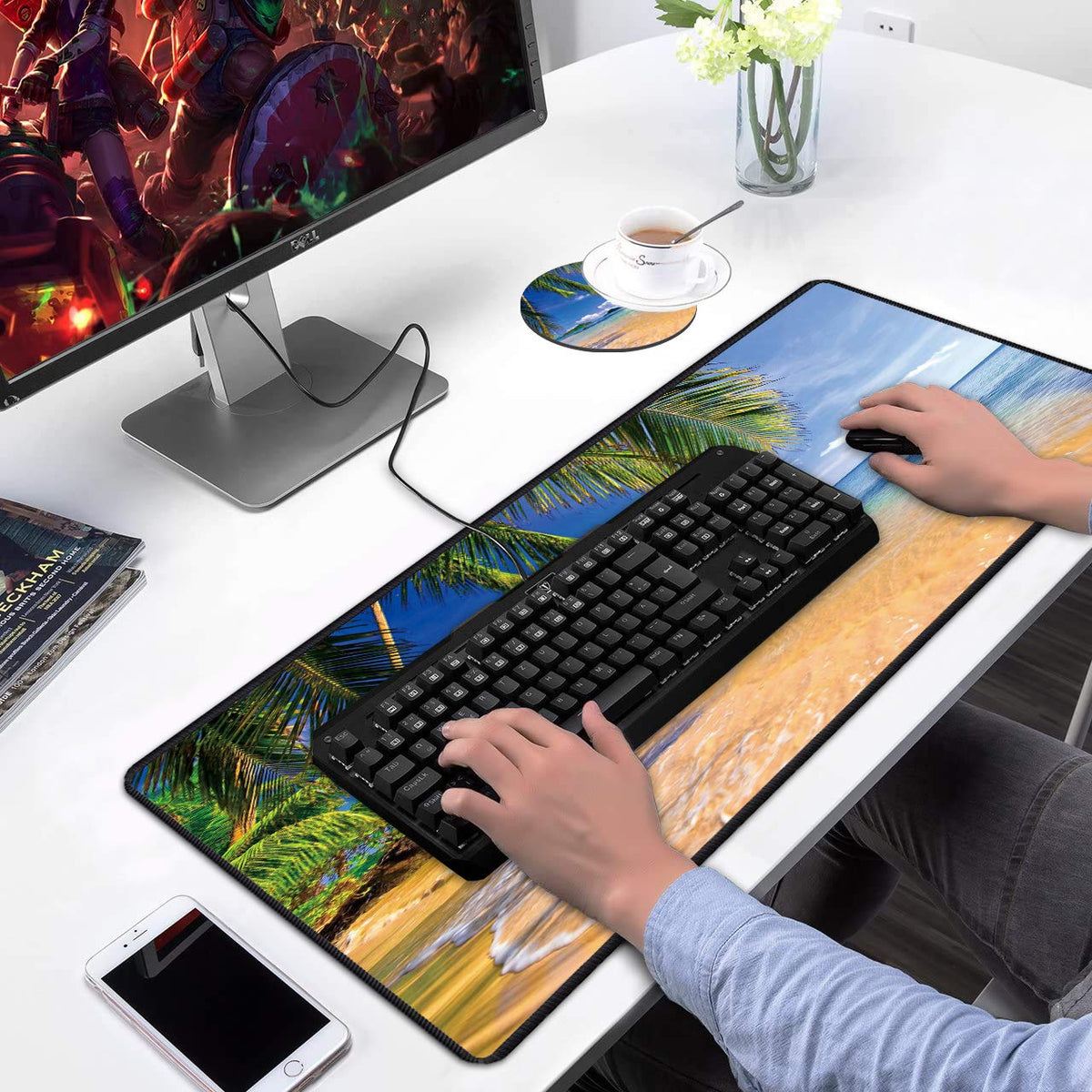 Desk Pad Mat Gaming Mouse Pads with Coasters Set, Stitched Edges Design Mouse Pad XXL Large Mouse