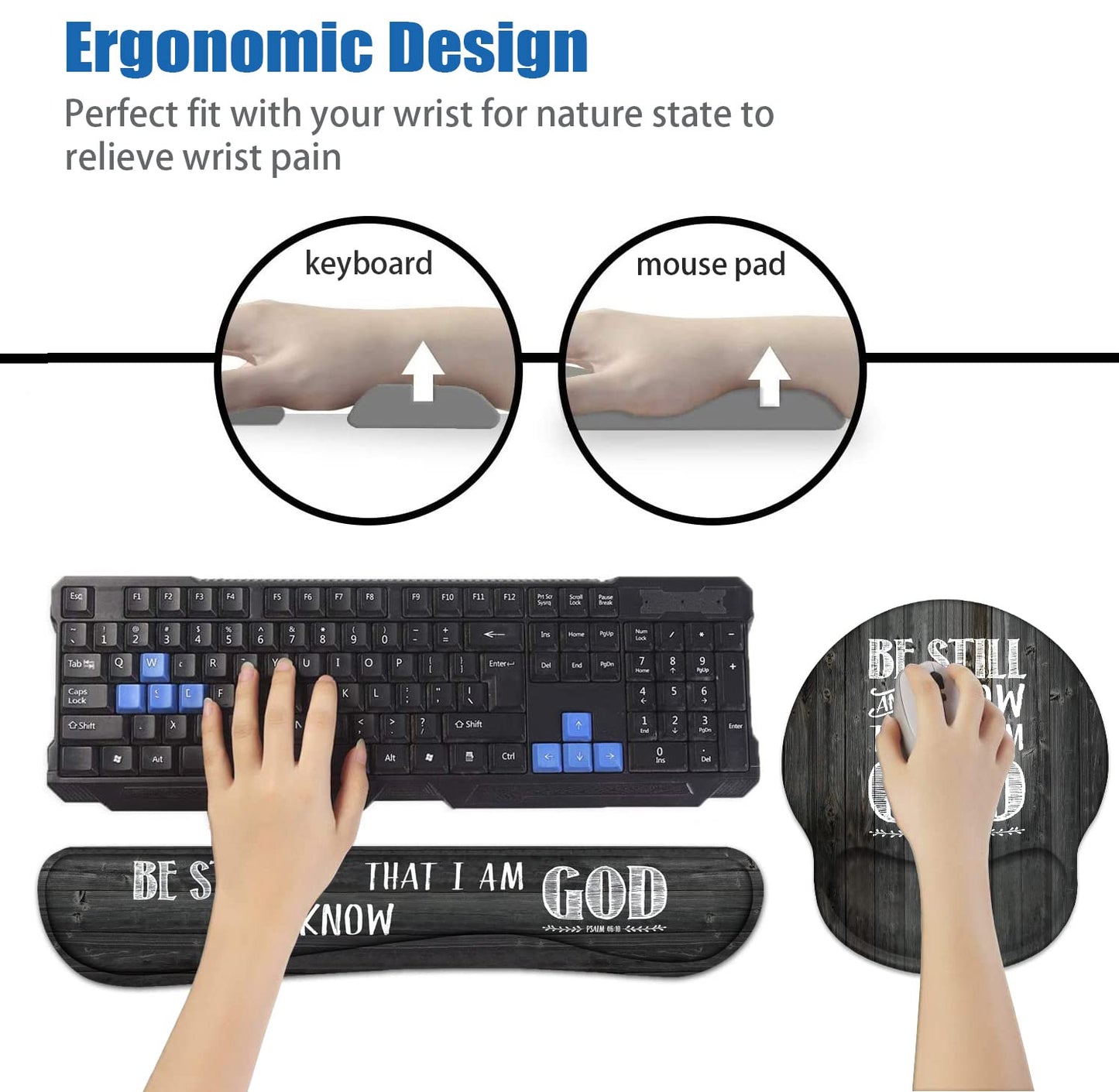 Keyboard Wrist Rest and Mouse Pad Wrist Support Set with Coasters, Ergonomic Gaming Mousepad
