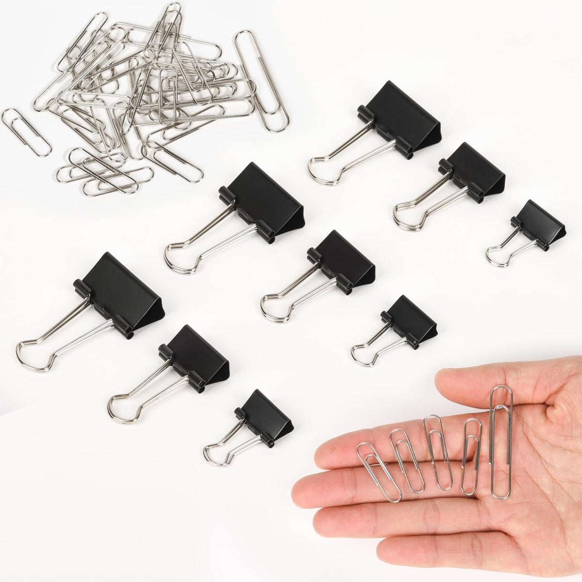 500PCS Paper Clips and Binder Clips Assorted Sizes