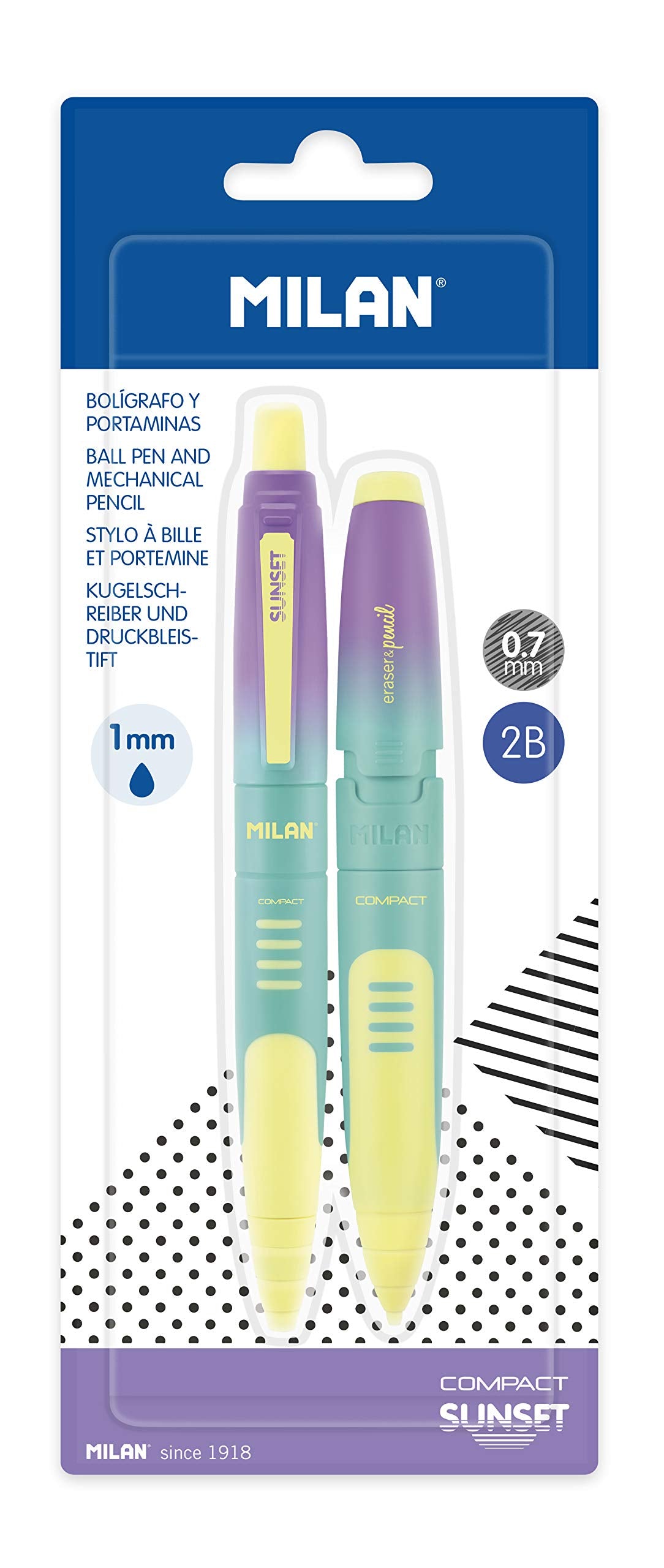 MILAN Blister pack 1 ballpoint pen + 1 mechanical pencil COMPACT Sunset