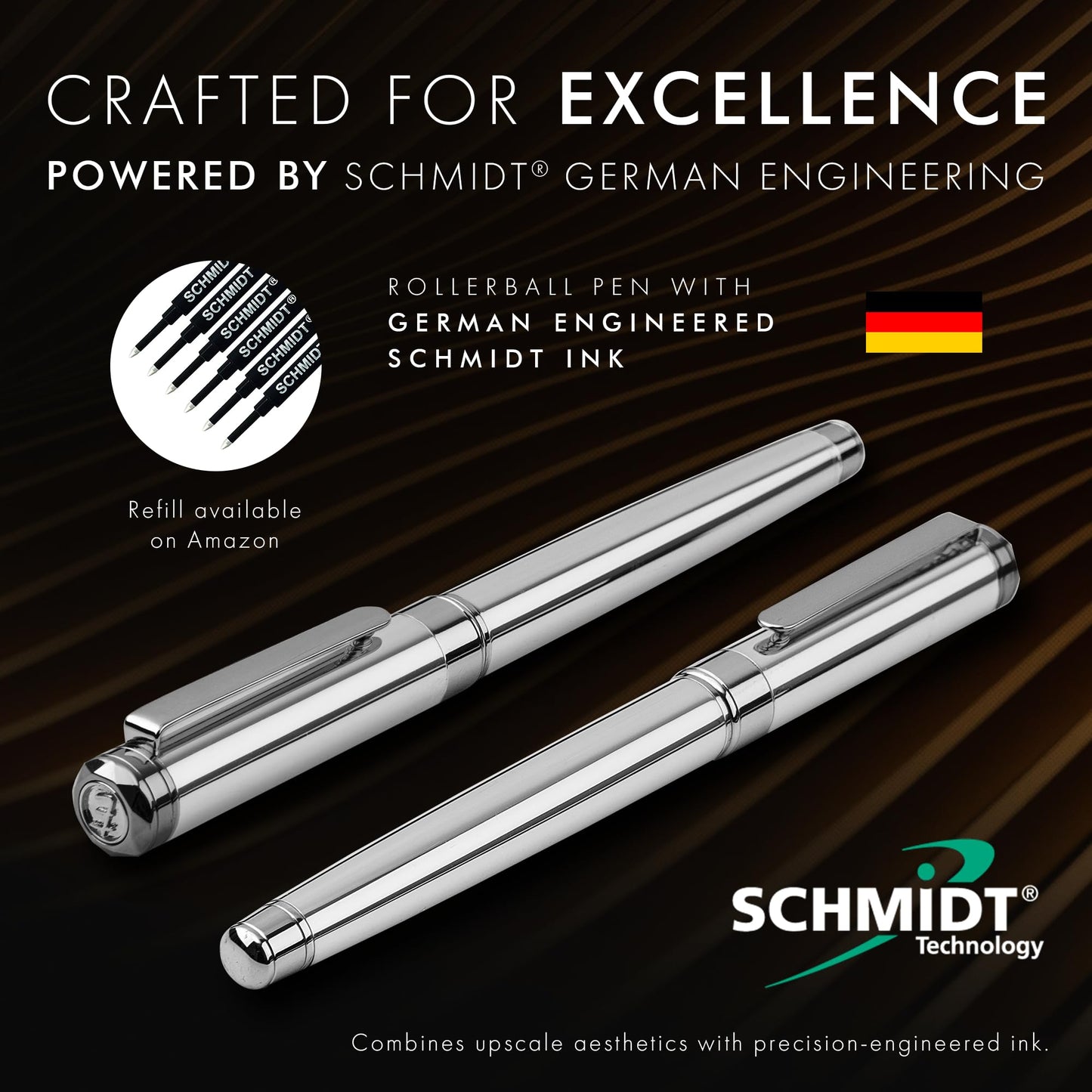 ELIZO Luxury Pen Fancy Chrome Silver Nice Gift Rollerball Cool Pens Best Schmidt Ink EDC Pen