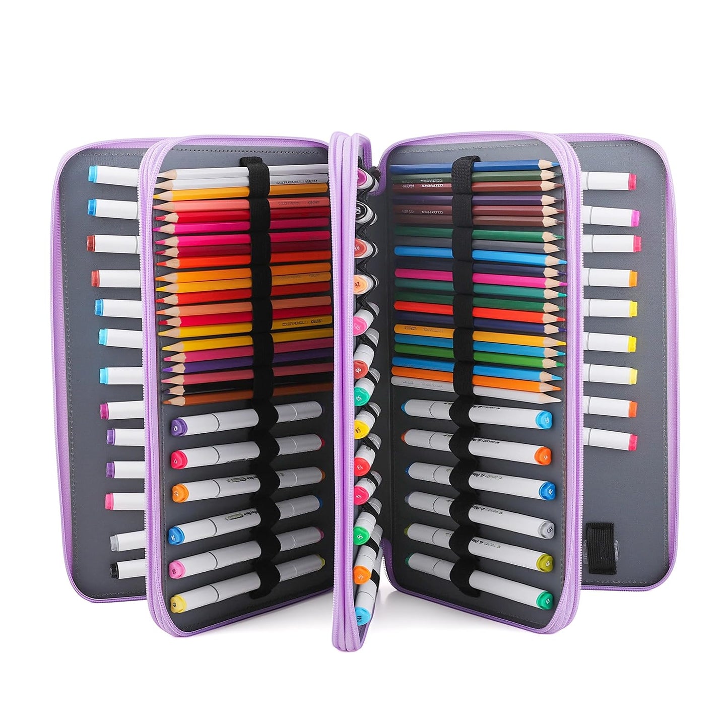 Vomgomfom 300 Slots Marker Case 4-Layer PU Leather, Handle, Purple