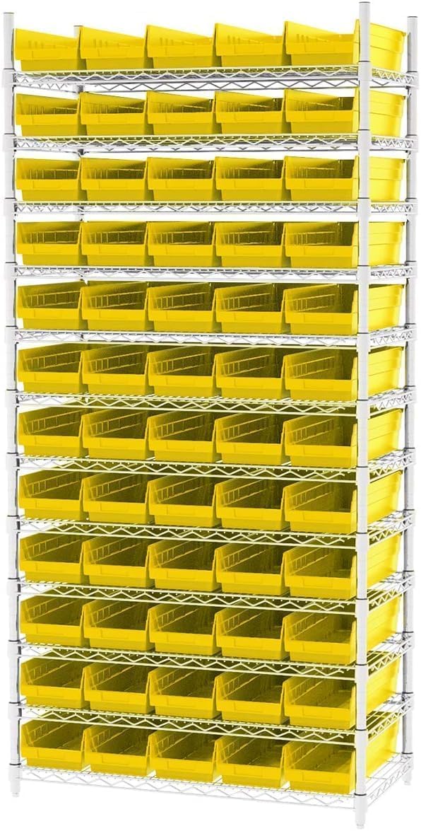 Akro-Mils 30138 Heavy Duty Plastic Shelf Bins, 18"x 6.5"x 4", Yellow, 12-Pk