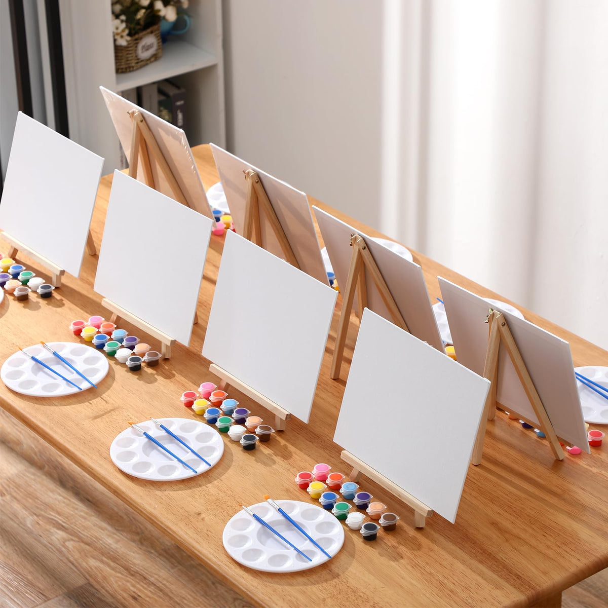 Qilery 24 Set 8 x 10 Inch Canvas Boards and Easel for Painting, Acrylic Paint Strips, Brushes