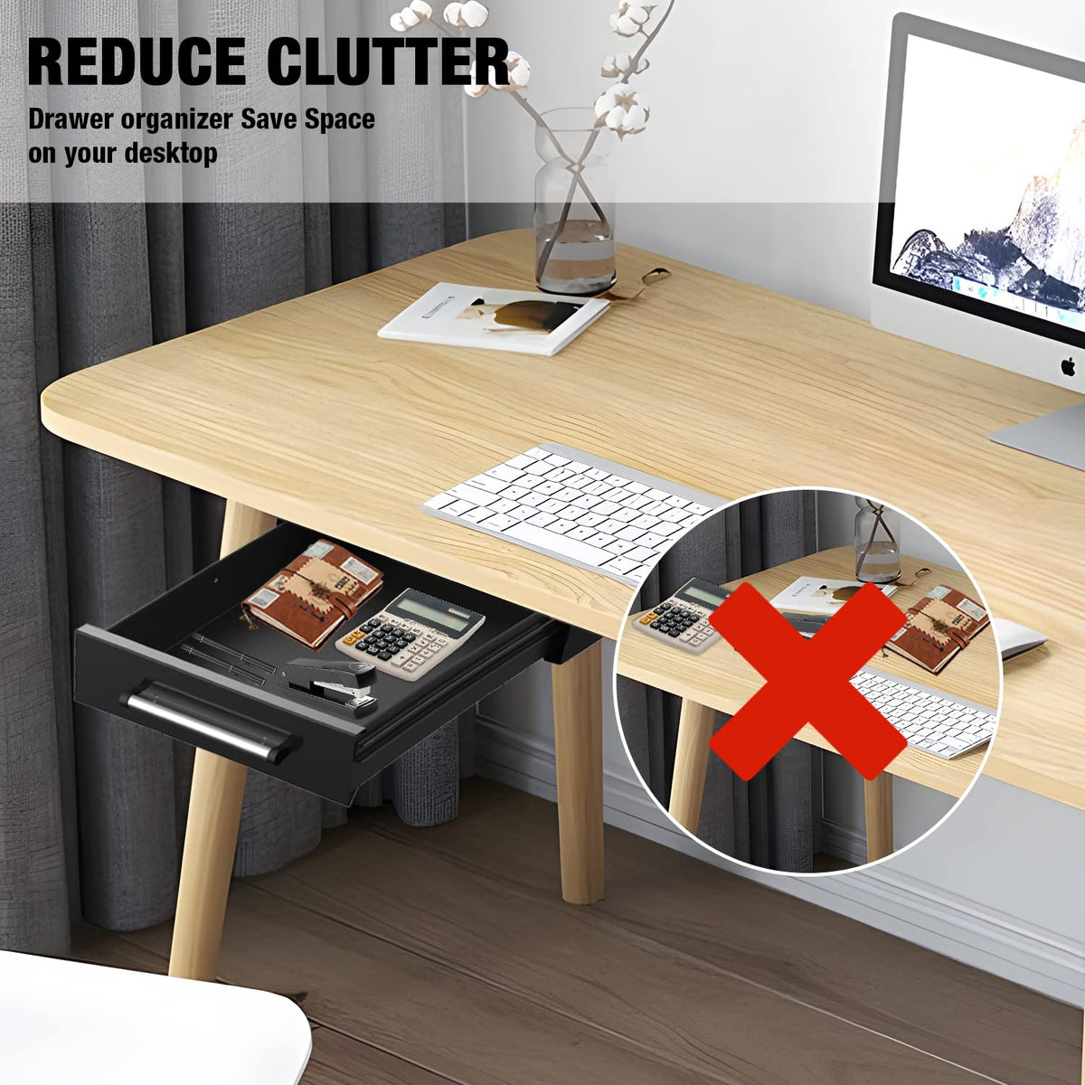 UNITEDPOWER Under Desk Drawer Storage, Pull-Out Office Hidden Counter Drawer, Metal Sliding