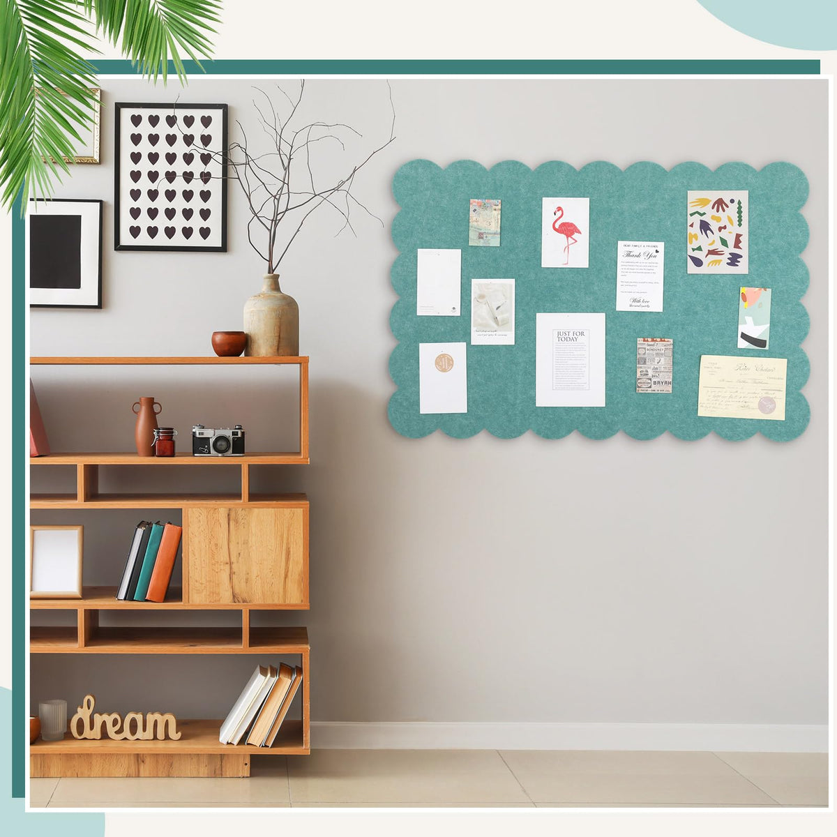 Mooliwe Scalloped Felt Bulletin Cork Board Foldable Forest Green 36*24 Inch