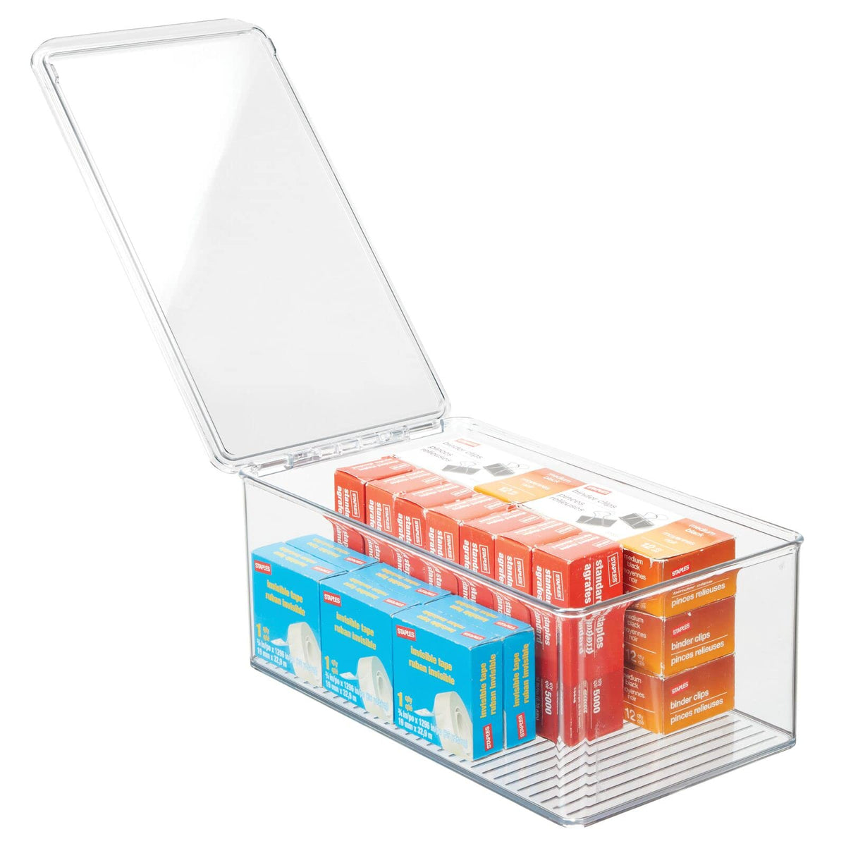mDesign Plastic Stackable Home Office Storage Organizer Box with Hinge Lid - Holder Container Bin