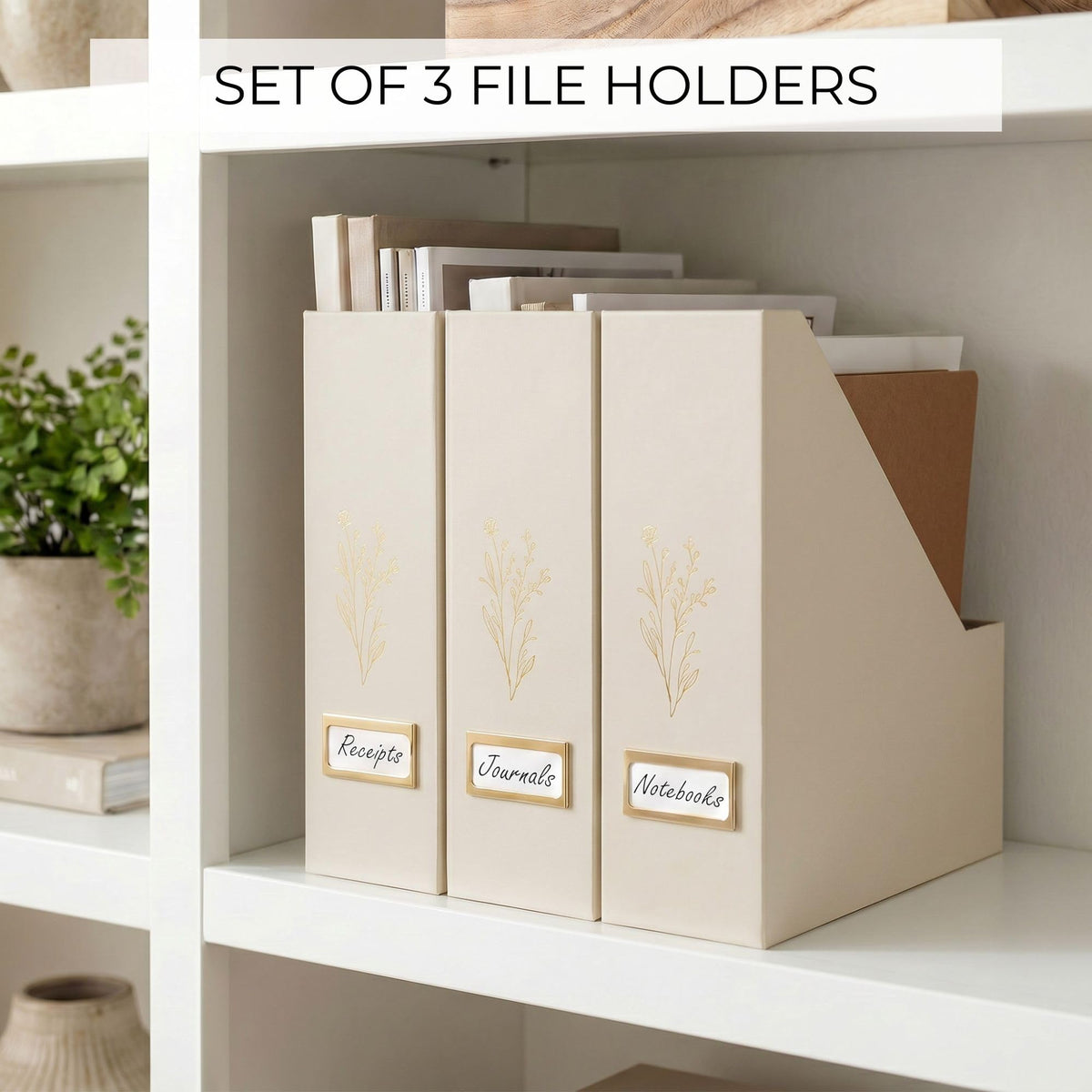 Beautiful Magazine Holder Set Of 3 - Sturdy File Holder for Desk Or Shelves