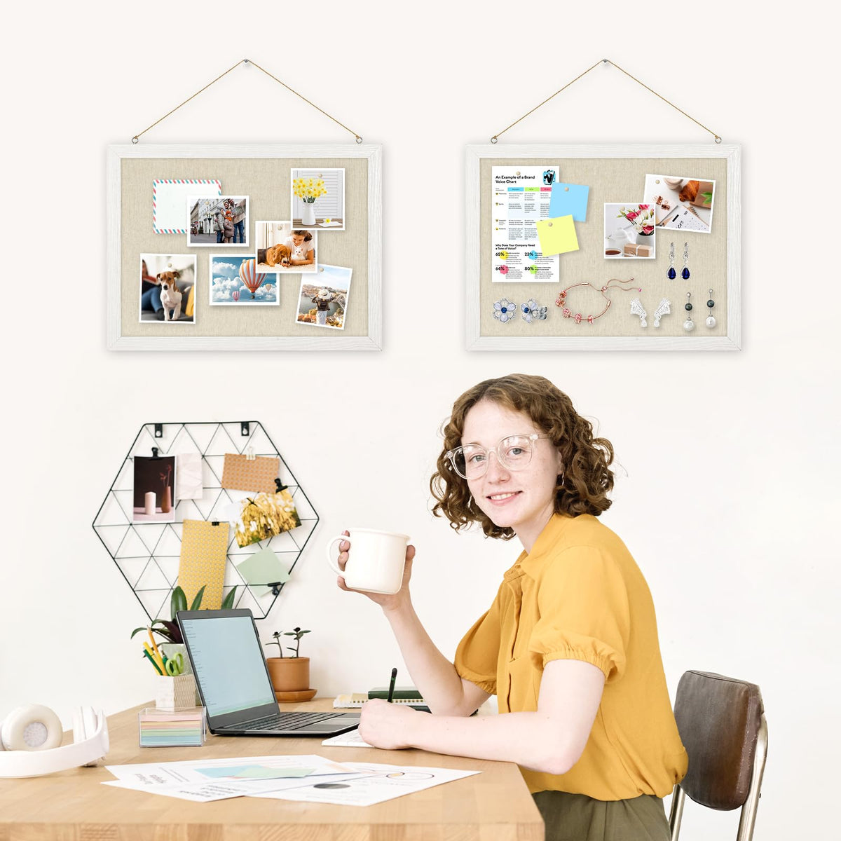 DOLLAR BOSS Double-Sided Bulletin Boards with Linen 16"x12" 2Pcs Cork Board