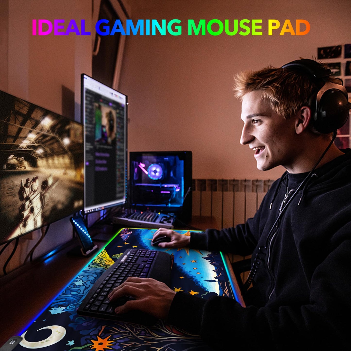 AIMSA Large Gaming Mouse Pad RGB, Keyboard Led Mousepad Extended 35.4 x 15.8 inch Non-Slip Rubber