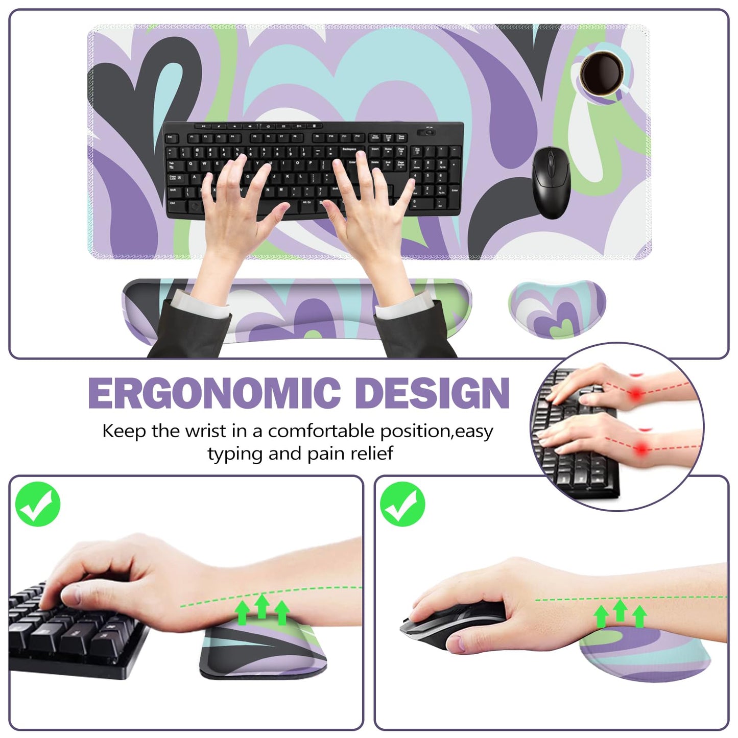 ToLuLu Extended Gaming Mouse Pad, Memory Foam Ergonomic Keyboard Mouse Wrist Rest Support Set