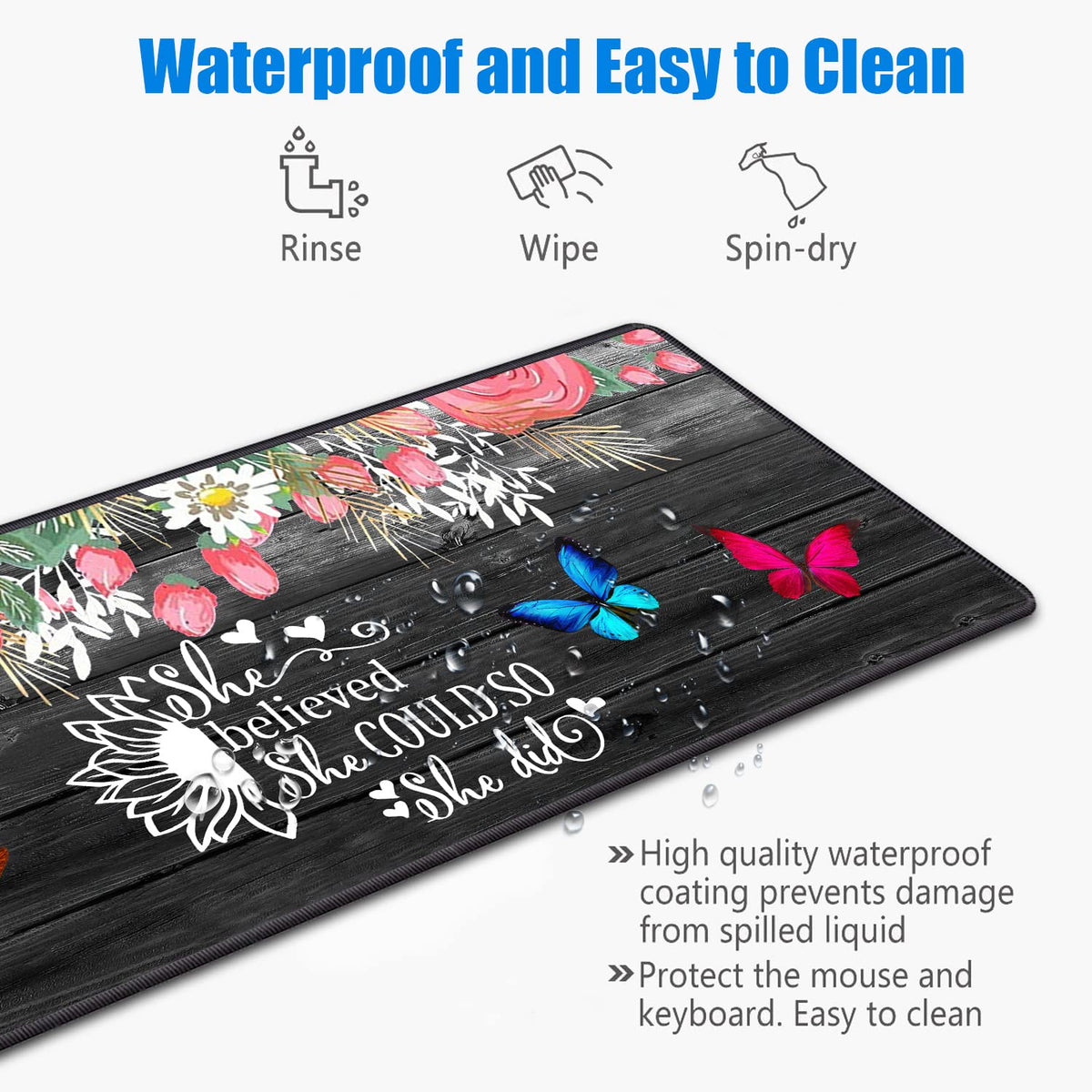 Desk Pad Mat With Coasters - XXL Large Gaming Mouse Pad With Non-Slip Base and Stitched Edge