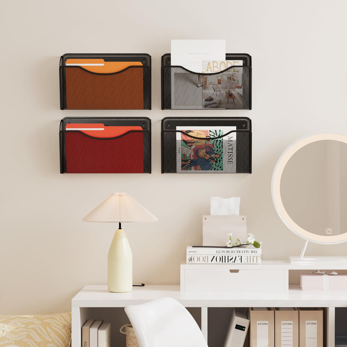 MINDEPOT Wall File Organizer, Hanging Wall File Holder, 3 Pack, Black