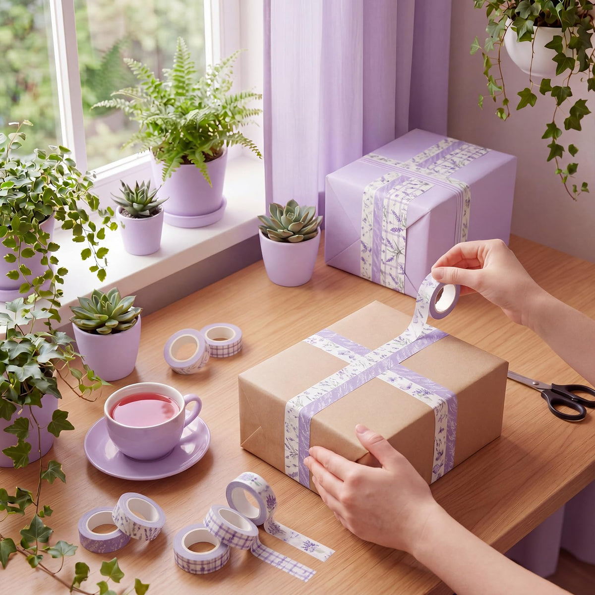 YooNotee 12 Rolls Floral Washi Tape Set,Purple,Lavender