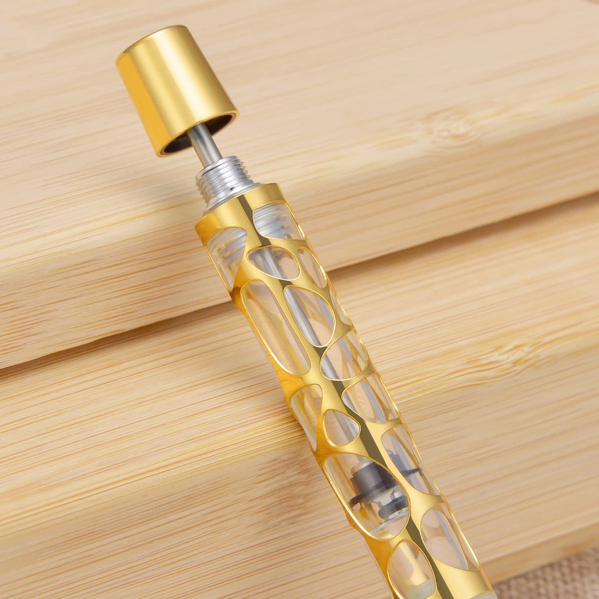 Asvine V169 Vacuum Filling Fountain Pen Fine Nib, Water Drop Skeleton Gold Trim Transparent Clear