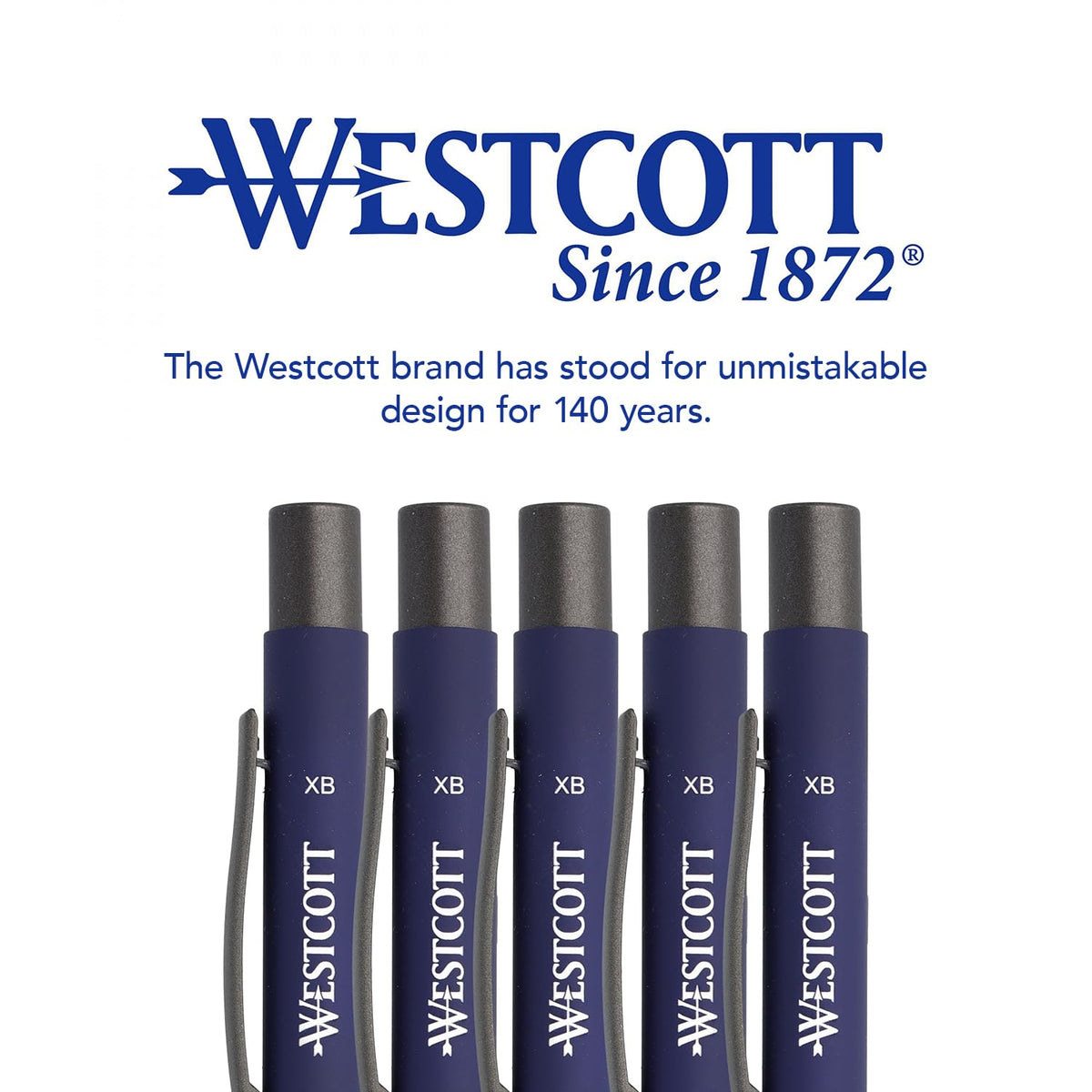 Westcott Premium Ballpoint Pen Set of 5 Blue Aluminium Ballpoint Pens Document Safe with Blue Ink