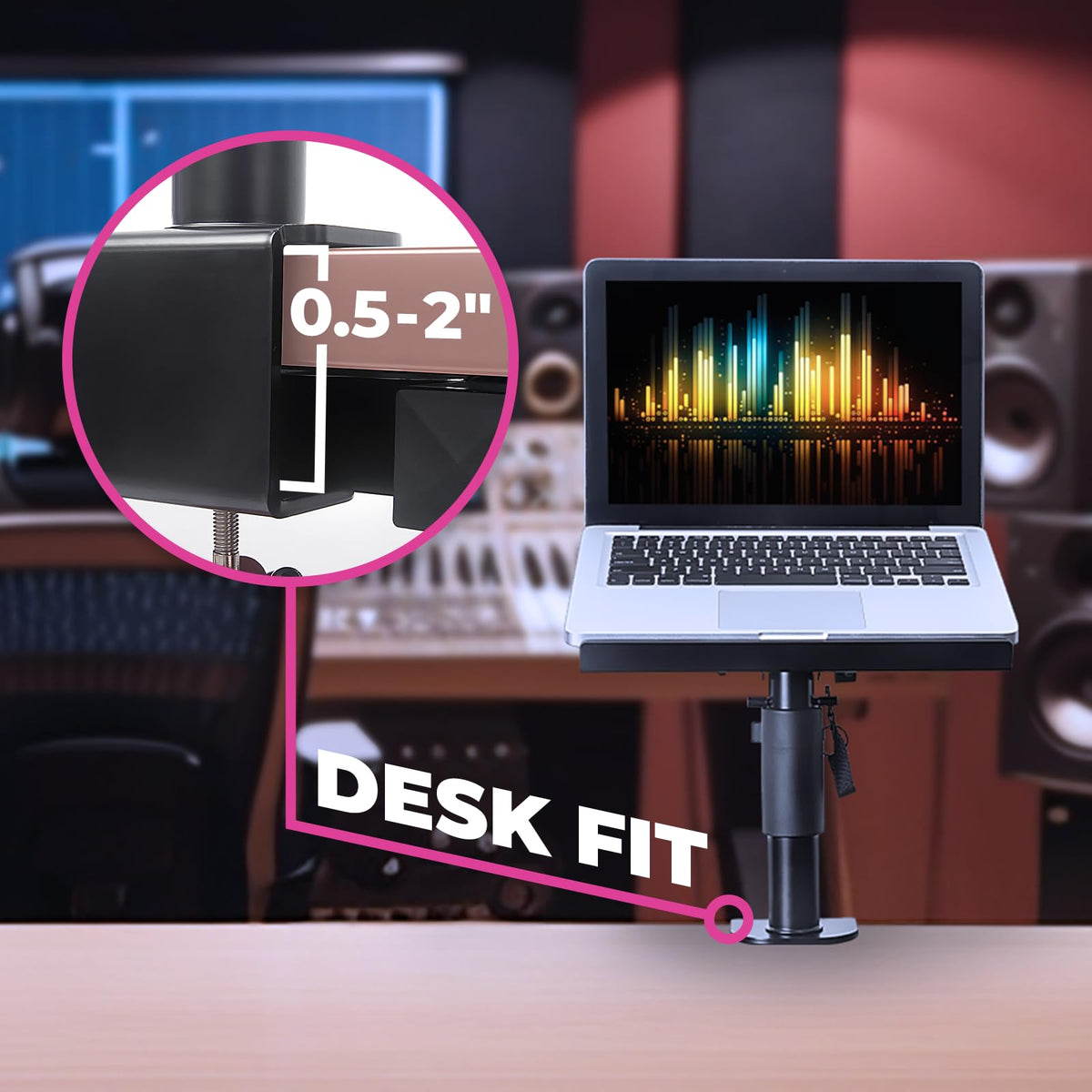 Liquid Stands Laptop Desk Mount for Piano, Keyboard & DJ Workstations - 9x12.5 Adjustable Laptop