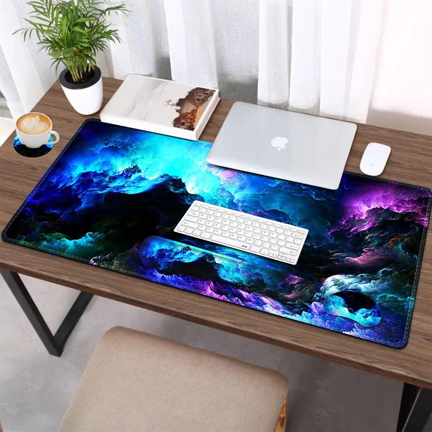 AIMSA Keyboard Mouse Pad Wrist Rest Set, Extended Desk Mat+ Ergonomic Mouse Pad with Wrist Rest+