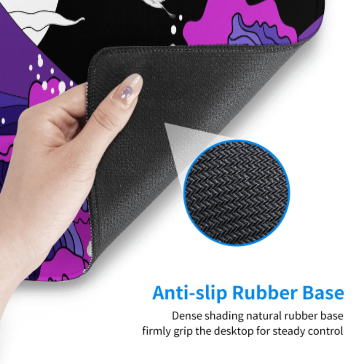 Japanese Balck Blue Purple Wave Gaming Mouse Pad 31.5 X 11.8 Inch XL Cool Style Art Design Print