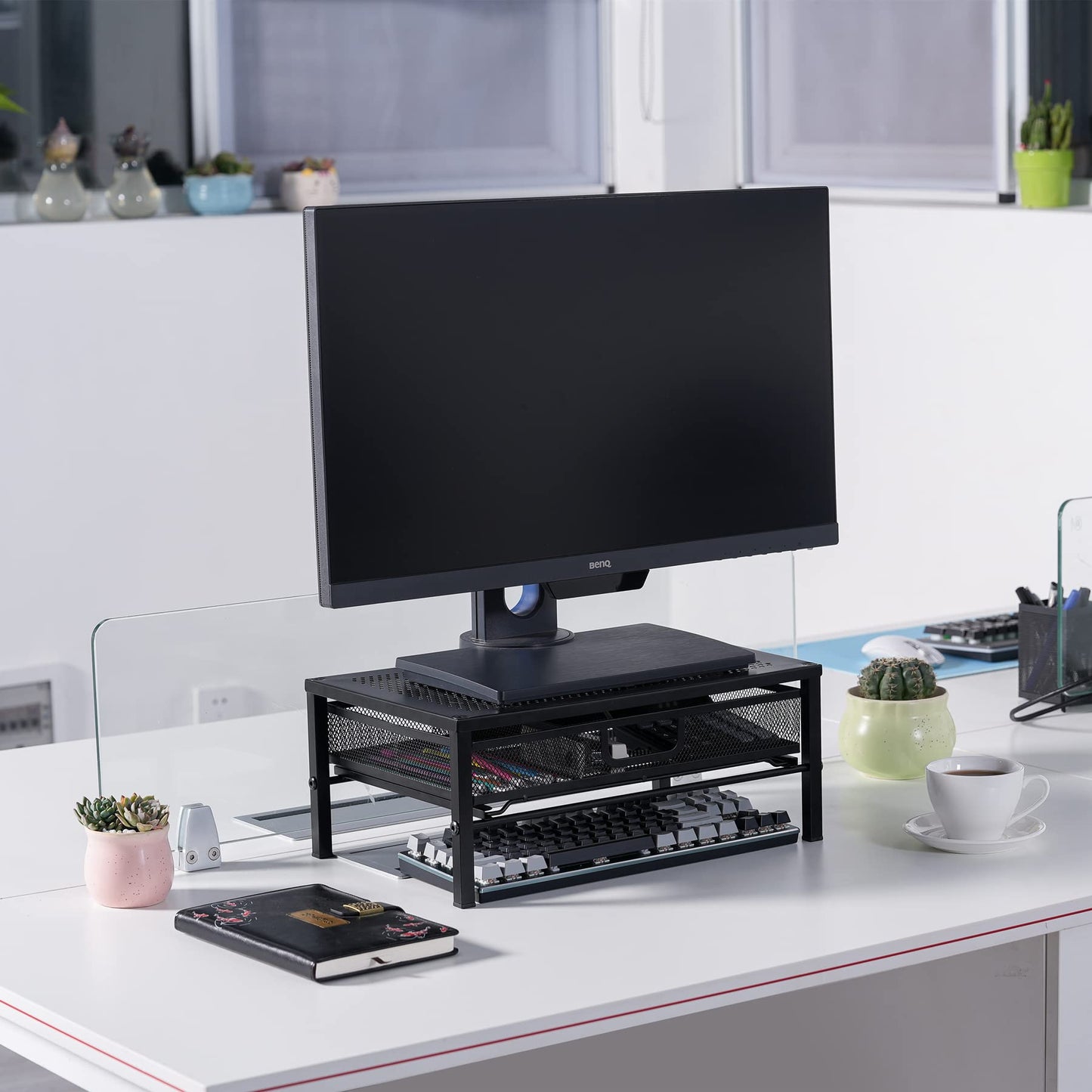 Mknana Metal Computer Stand for Desk,Monitor Riser with Drawer ,Desktop Stand for Laptop,Printer