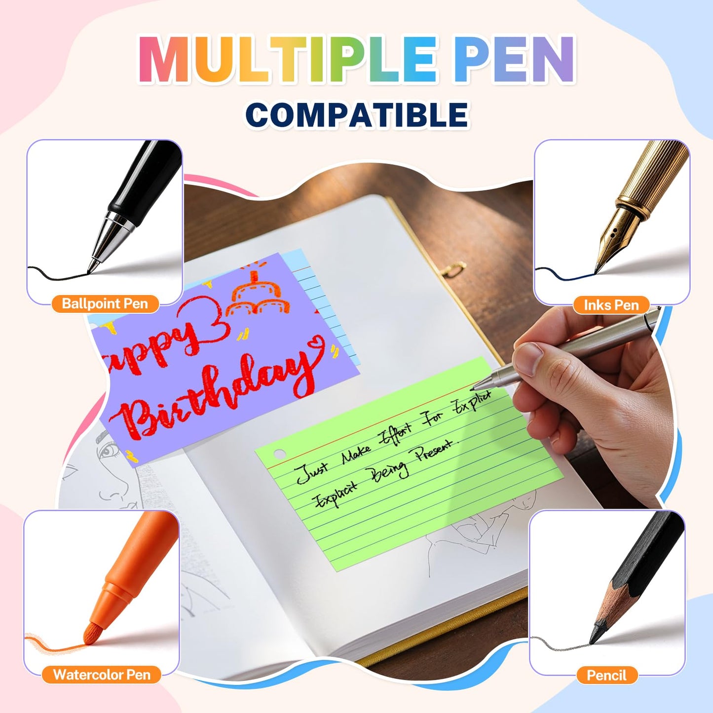 600 Pcs Index Cards 3x5, Colored Index Cards With Ring 6 Colors Flashcards