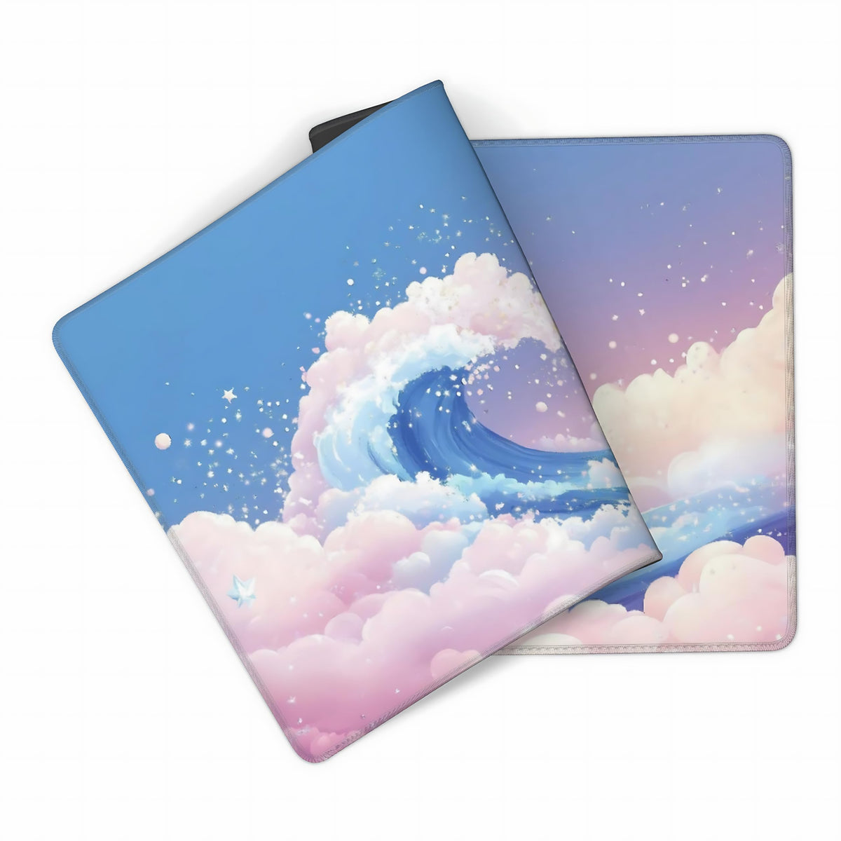 Cute Aesthetic Kanagawa Great Wave Gaming Mouse Pad, Blue Pink Macaron Desk Mat with Anti-Slip Base