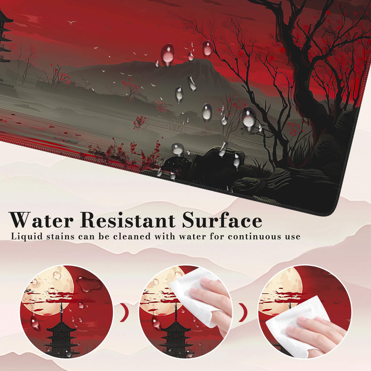 iCasso Desk Protector Mat, Large Japanese Mouse Pad, Full Moon