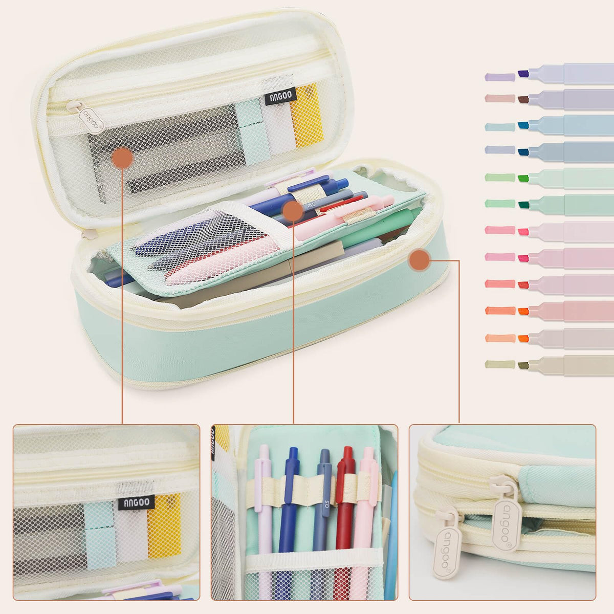 NVAZIOP 52 Aesthetic School Supplies with Cute Pen Case,5 Black, 2Blue,2 Red Ink Gel Pens,12inch