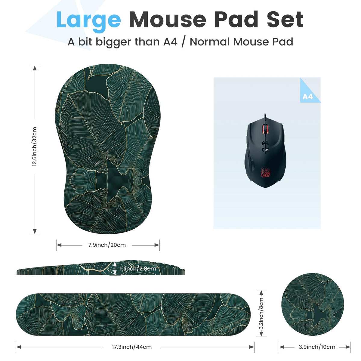 HAOCOO 3-Pcs Ergonomic Workspace Set with Wrist Support, Green