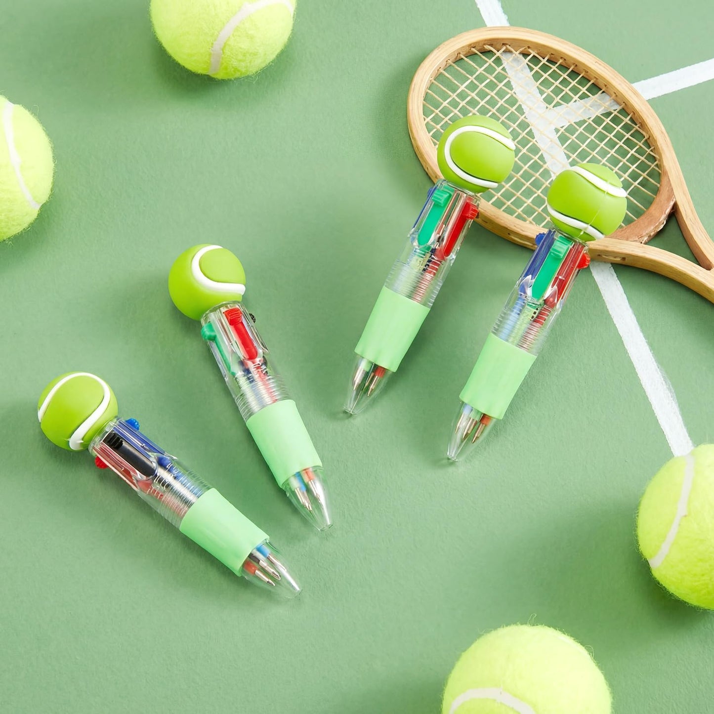 Kosiz 24 Pack Tennis Party Favors Multicolor 4 in 1 0.5mm Ballpoint Pen