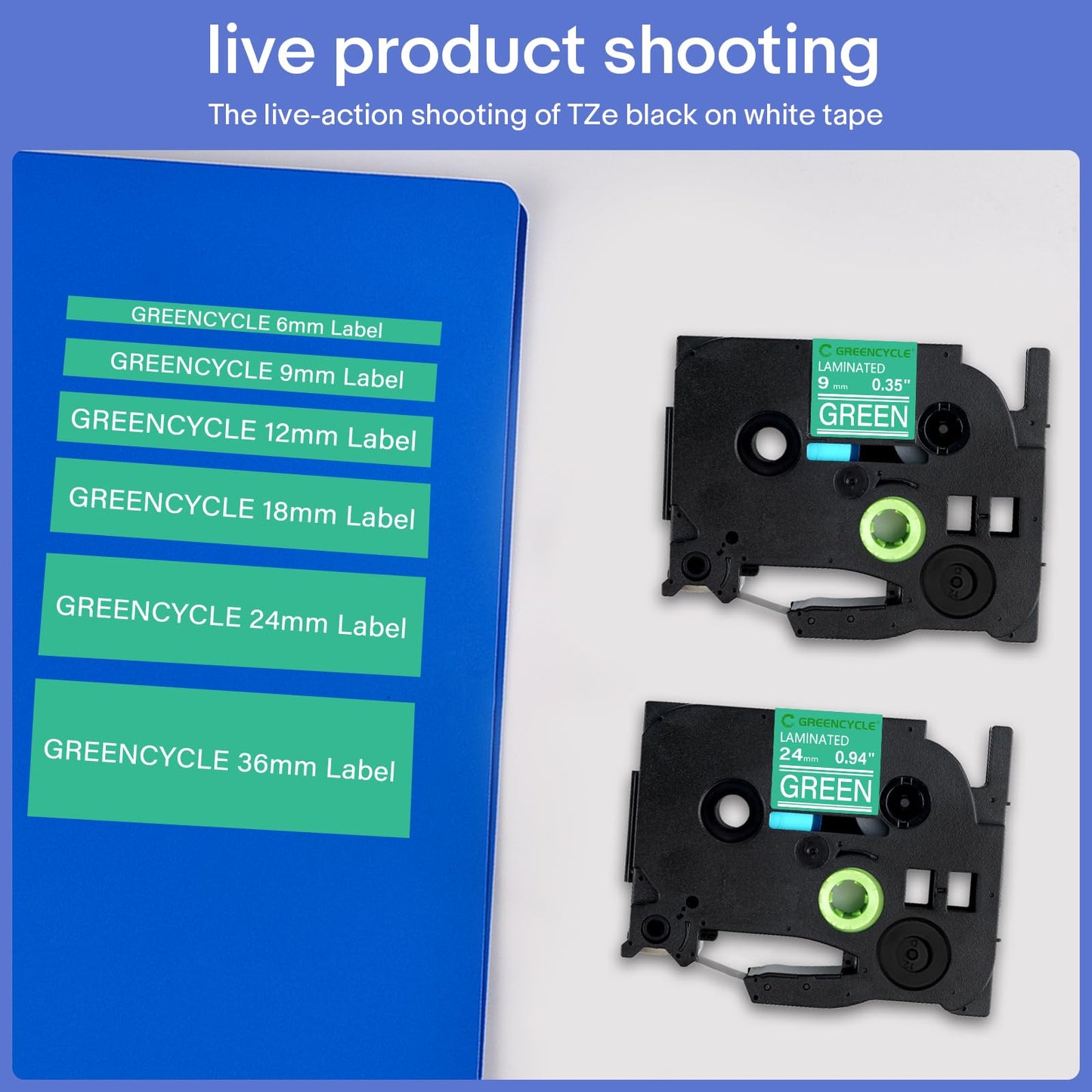 GREENCYCLE Compatible for Brother P-Touch Label Tape TZe-725 9mm 0.35" Laminated Green TZe725