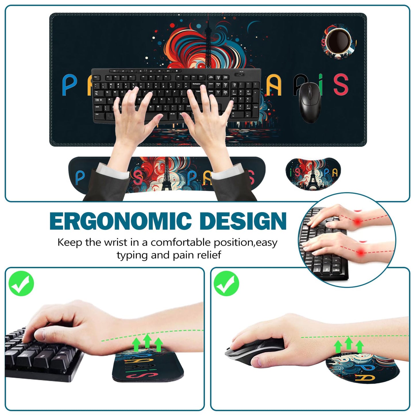 ToLuLu Extended Gaming Mouse Pad, Memory Foam Ergonomic Keyboard Mouse Wrist Rest Support Set
