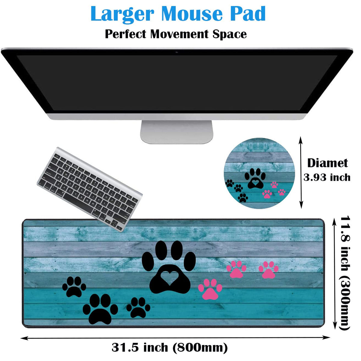 Extended Gaming Mouse Pad with Stitched Edges, Large Anti-Slip Mouse Pad (31.5x11.8 Inches) Desk
