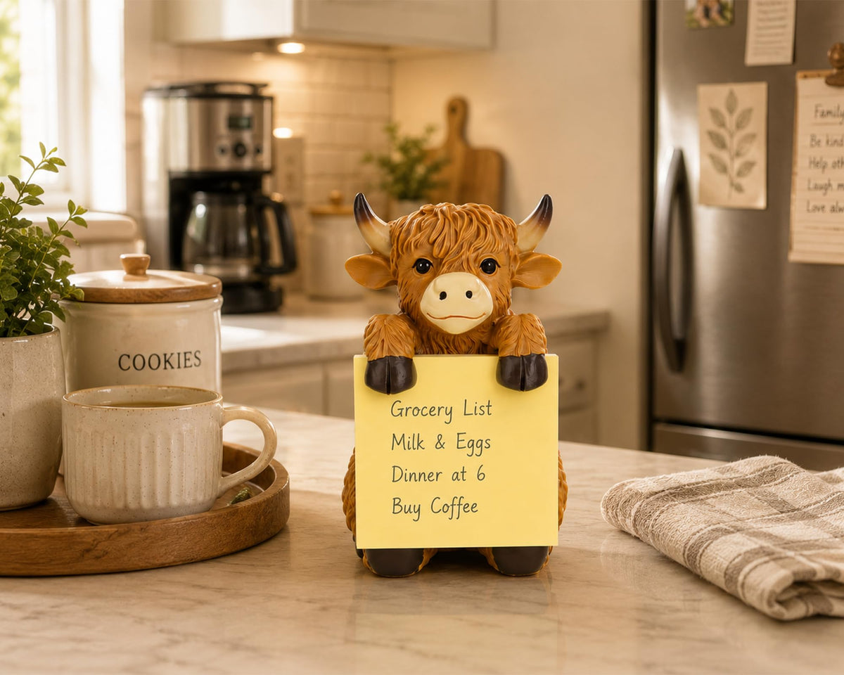 HORTIX Highland Cow Pop-Up Sticky Note Dispenser for 3 x 3 in Notes, Brown