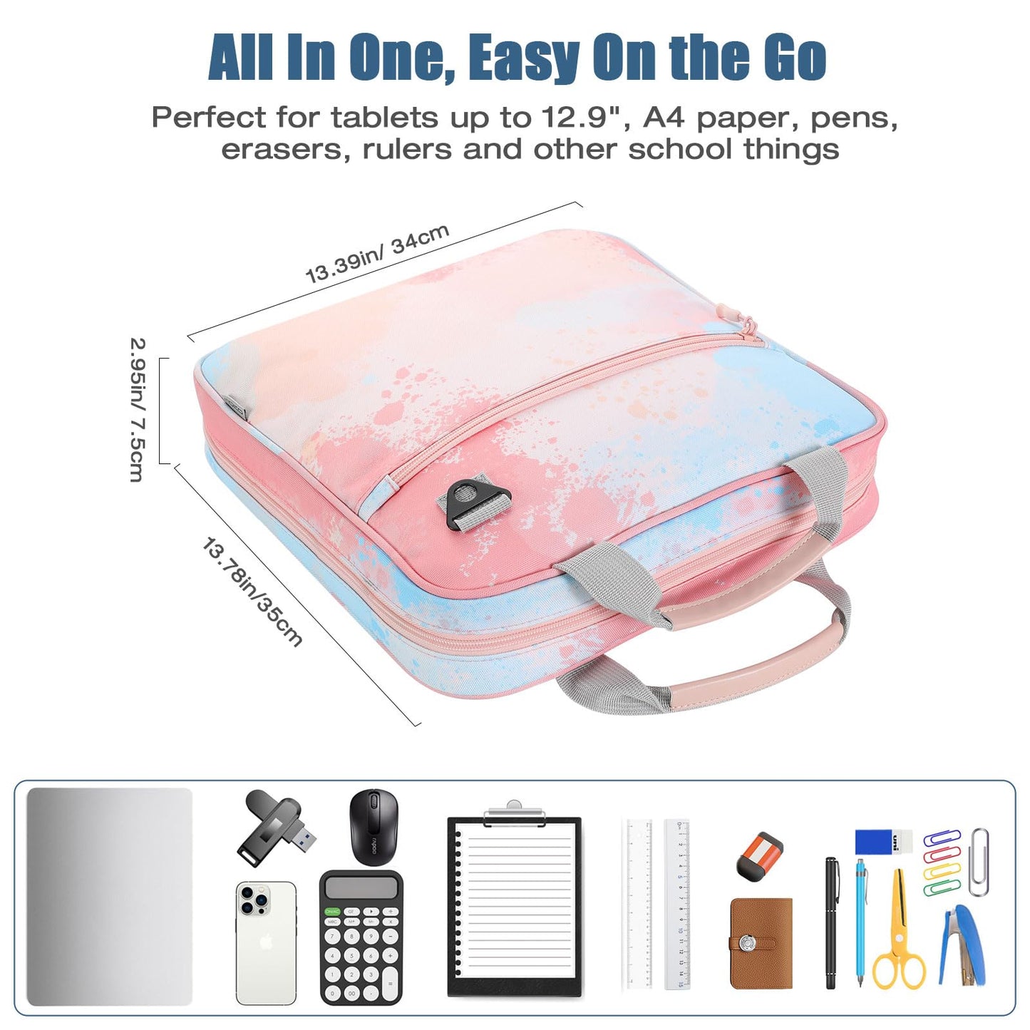 MoKo Zipper Binder, 2 inch 3 Ring Binder with 500 Sheet Capacity Multi-Pocket School Bag with