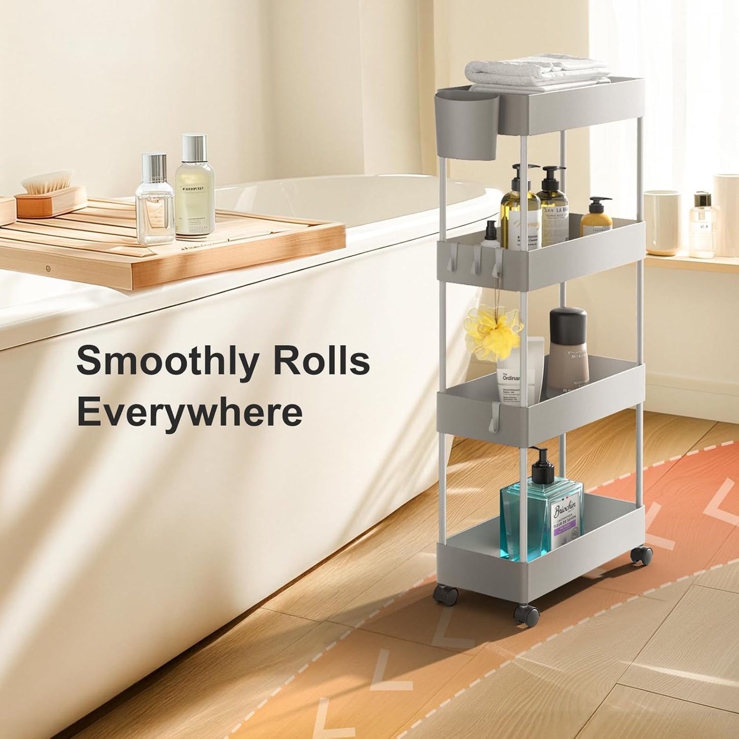 Pipishell 4 Tier Slim Storage Cart with Wheels, Laundry Cart, Gray