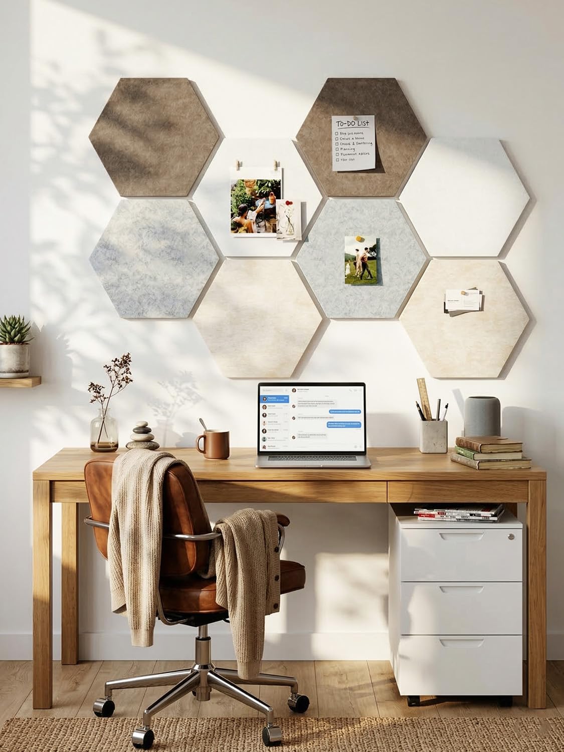 Uoisaiko 8 Pack Hexagon Felt Bulletin Board Tiles - 12" Large Thick Pin Board for Walls with 30