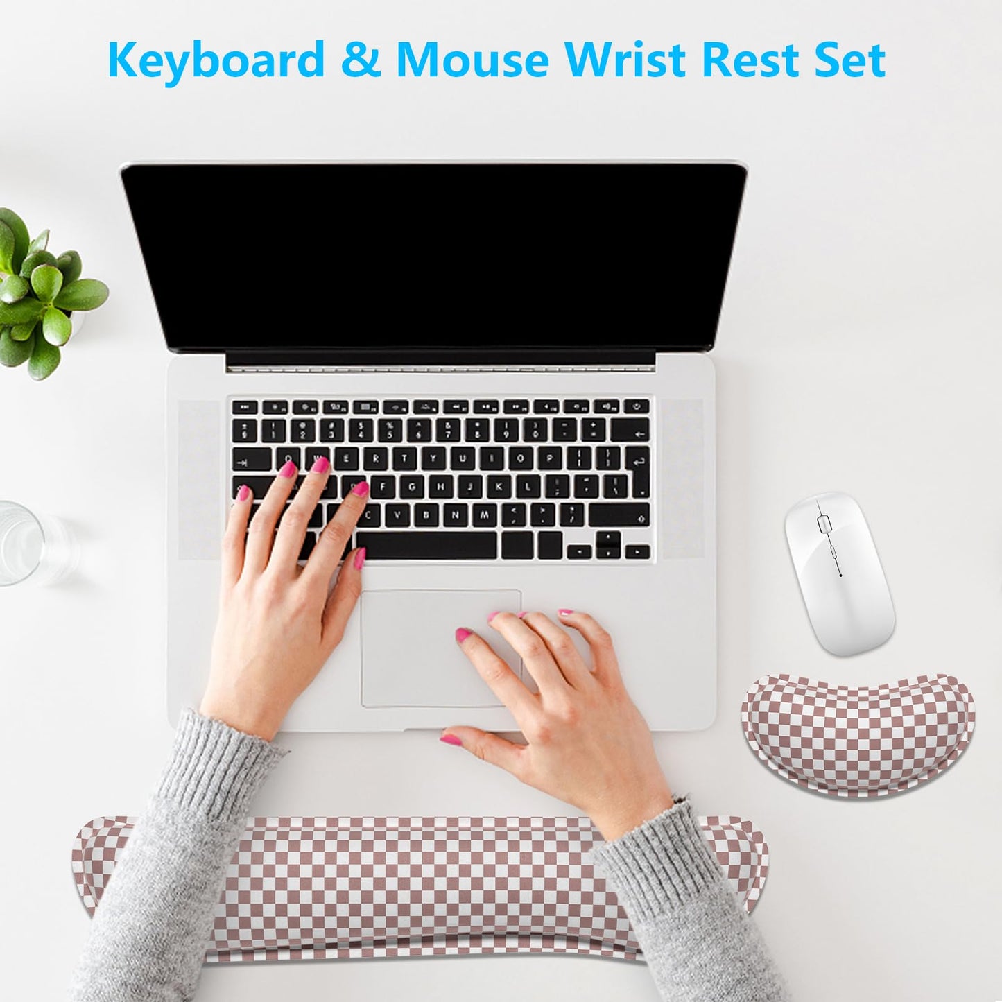 Dapesuom Enlarge Keyboard Wrist Rest Set,Memory Foam,Non-Slip,Dusty Rose