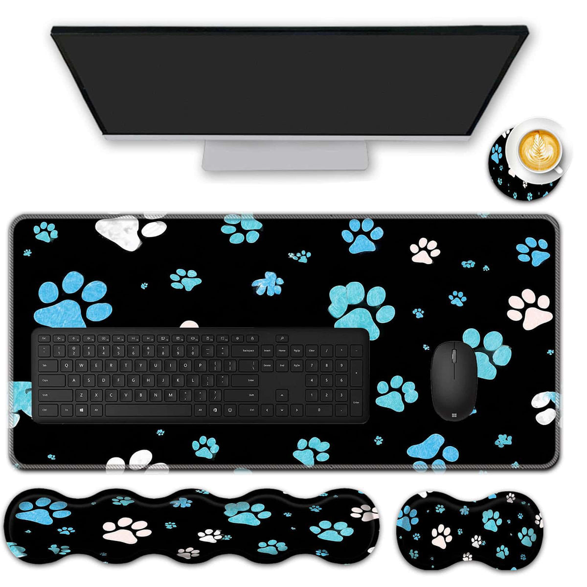 FGDRFGRW Mouse Pad Set,(31.5×11.8 in) Desk Pad + Keyboard Wrist Rest Support + Mouse Wrist Rest +