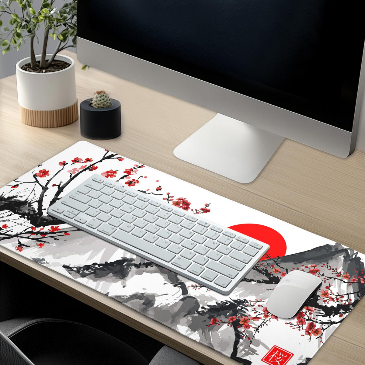Extended Gaming Mouse Pad XL,White Japanese Cherry Blossom Large Mouse Mat Desk Pad, Extended
