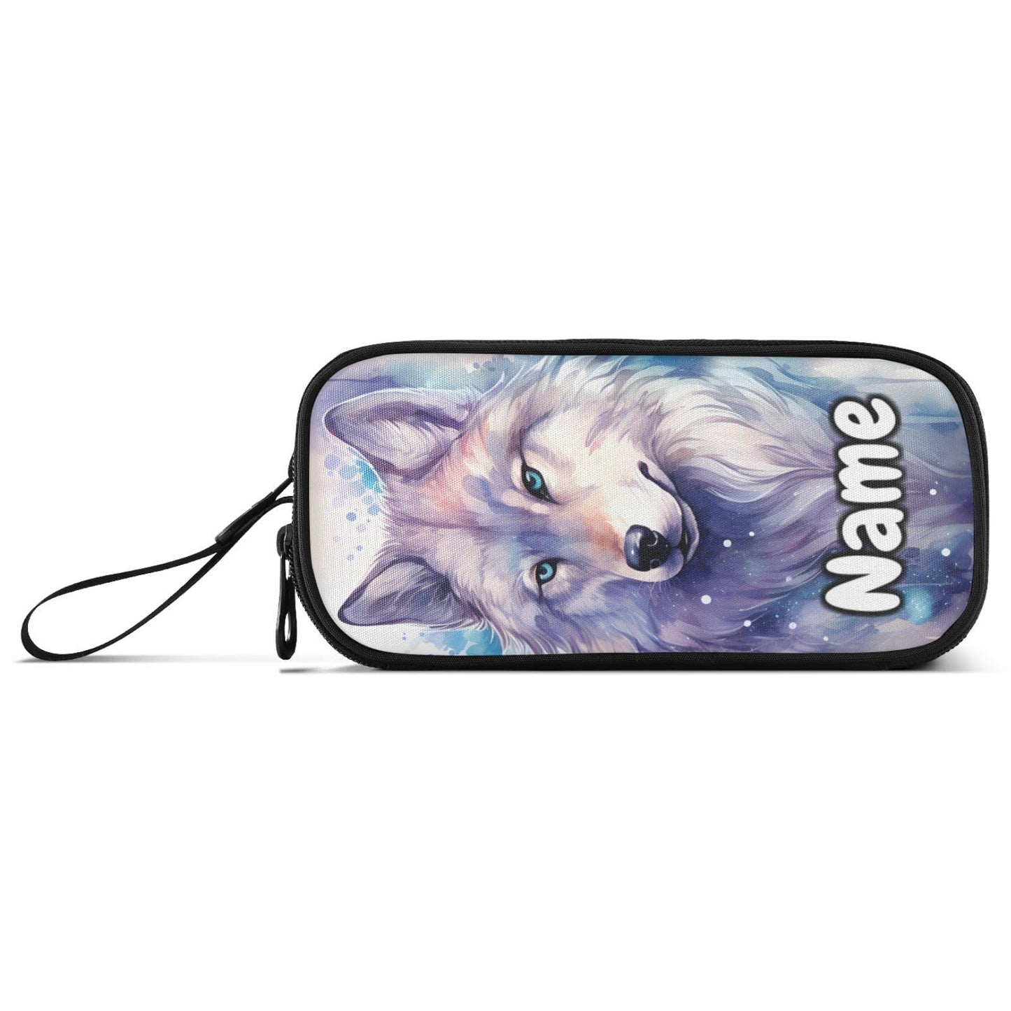BOENLE Custom Wolf Watercolor Pencil Case Box Boys Girls Personalized Name Large Pencil Pouch
